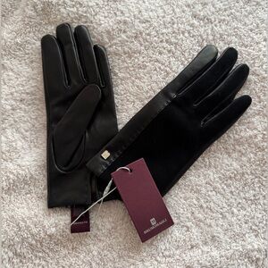 Bruno Magli black leather and cashmere gloves